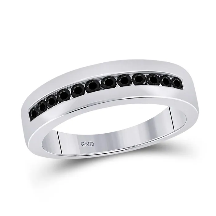 Rings gndatlanta 14k White Gold Black Diamond Wedding Band Ring 12 Cttw