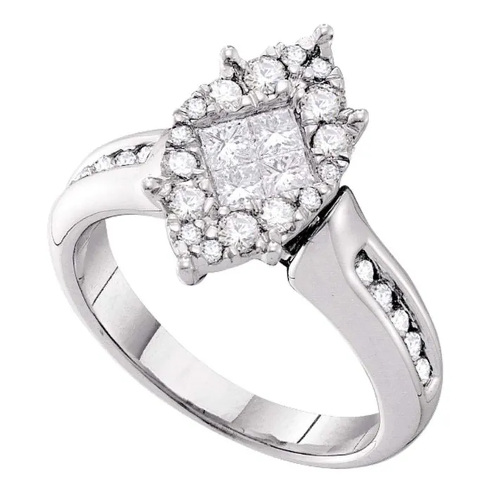 Rings gndatlanta 14k White Gold Princess Diamond Cluster Bridal Engagement Ring 1 Cttw Rings gndatlanta 14k White Gold Princess Diamond Cluster Bridal Engagement Ring 1 Cttw