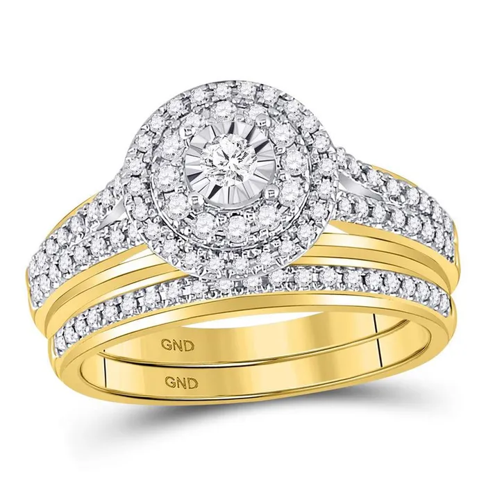 Rings gndatlanta 14k Yellow Gold Round Diamond Bridal Wedding Ring Set 12 Cttw