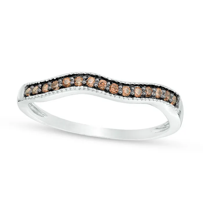 Rings Goldia 013 CT TW Enhanced Champagne Natural Diamond Contour Wedding Band in Solid 10K White Gold Rings Goldia 013 CT TW Enhanced Champagne Natural Diamond Contour Wedding Band in Solid 10K White Gold