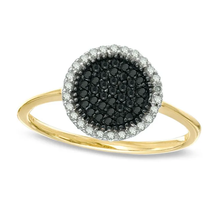 Rings Goldia 020 CT TW Enhanced Black and White Natural Diamond Cluster Frame Ring in Solid 10K Yellow Gold
