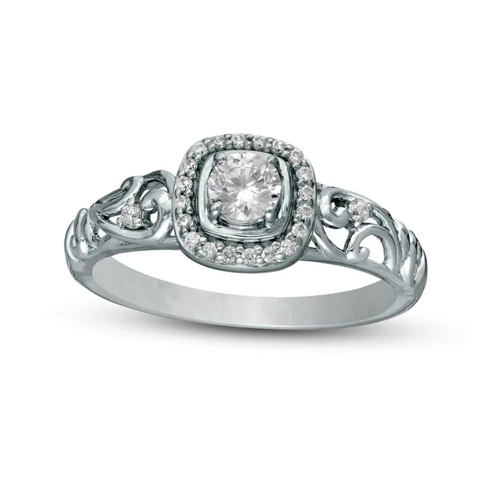Rings Goldia 038 CT TW Natural Diamond Cushion Frame Filigree Shank Ring in Solid 10K White Gold Rings Goldia 038 CT TW Natural Diamond Cushion Frame Filigree Shank Ring in Solid 10K White Gold