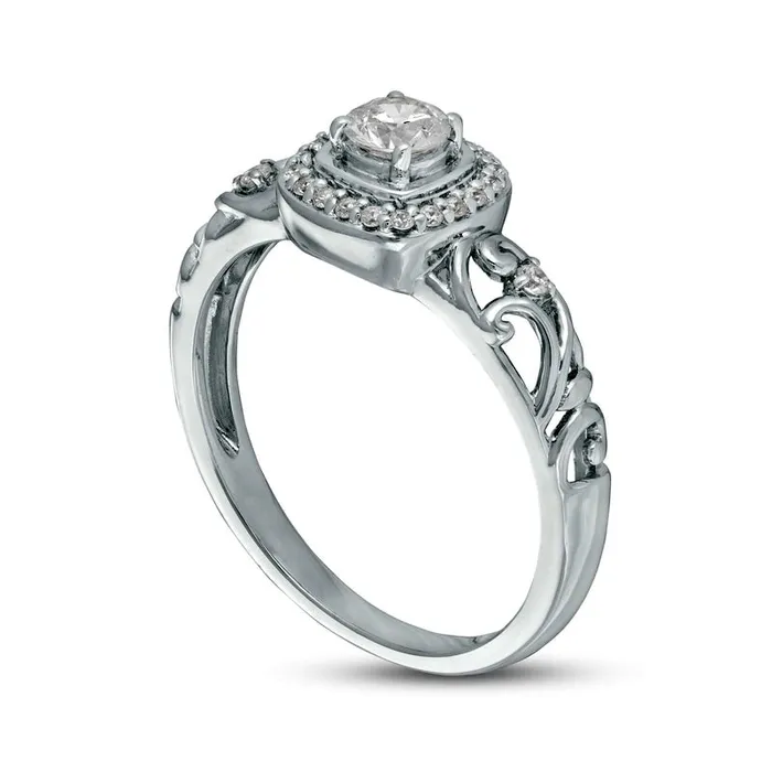 Rings Goldia 038 CT TW Natural Diamond Cushion Frame Filigree Shank Ring in Solid 10K White Gold Rings Goldia 038 CT TW Natural Diamond Cushion Frame Filigree Shank Ring in Solid 10K White Gold