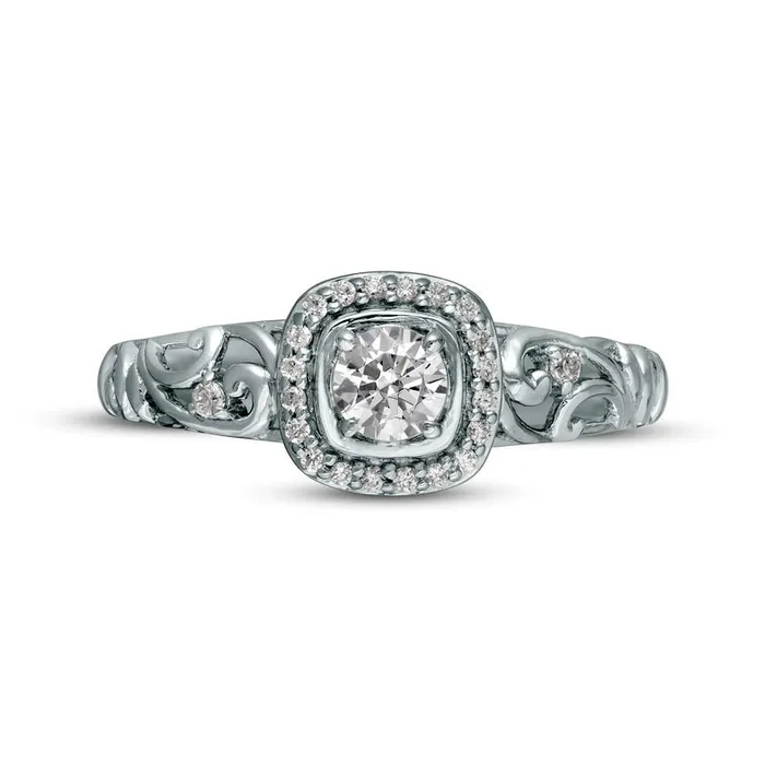 Rings Goldia 038 CT TW Natural Diamond Cushion Frame Filigree Shank Ring in Solid 10K White Gold Rings Goldia 038 CT TW Natural Diamond Cushion Frame Filigree Shank Ring in Solid 10K White Gold