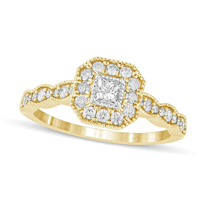 Rings Goldia 050 CT TW PrincessCut Natural Diamond Octagonal Frame Antique VintageStyle Engagement Ring in Solid 10K Yellow Gold