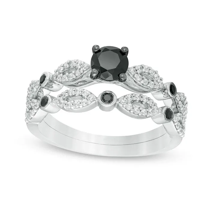 Rings Goldia 075 CT TW Enhanced Black and White Natural Diamond Alternating Marquise Frame Bridal Engagement Ring Set in Solid 10K White Gold Rings Goldia 075 CT TW Enhanced Black and White Natural Diamond Alternating Marquise Frame Bridal Engagement Ring Set in Solid 10K White Gold
