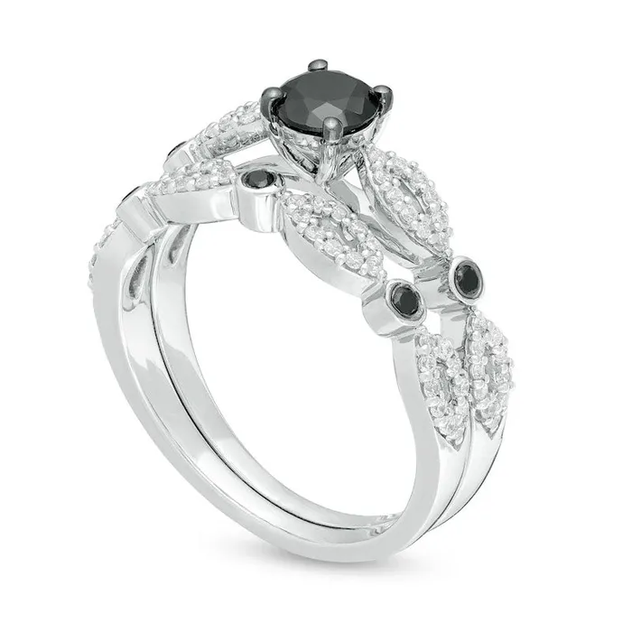 Rings Goldia 075 CT TW Enhanced Black and White Natural Diamond Alternating Marquise Frame Bridal Engagement Ring Set in Solid 10K White Gold Rings Goldia 075 CT TW Enhanced Black and White Natural Diamond Alternating Marquise Frame Bridal Engagement Ring Set in Solid 10K White Gold