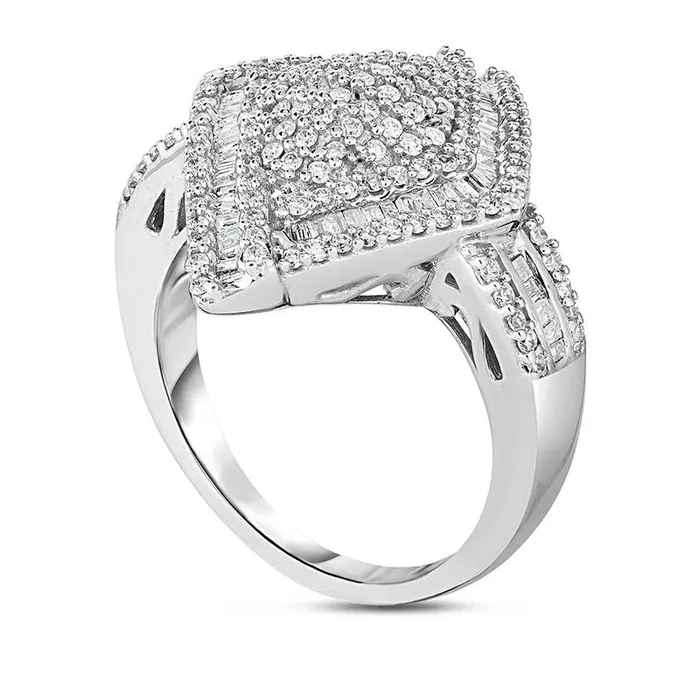 Rings Goldia 10 CT TW Composite Natural Diamond Domed KiteShaped Frame MultiRow Ring in Solid 14K White Gold