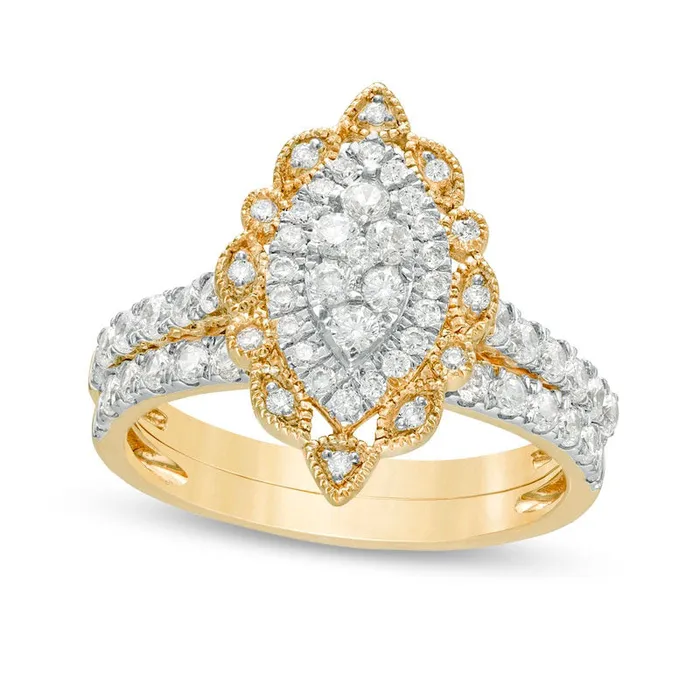 Rings Goldia 10 CT TW Composite Natural Diamond Scallop Marquise Frame Antique VintageStyle Bridal Engagement Ring Set in Solid 10K Yellow Gold Rings Goldia 10 CT TW Composite Natural Diamond Scallop Marquise Frame Antique VintageStyle Bridal Engagement Ring Set in Solid 10K Yellow Gold
