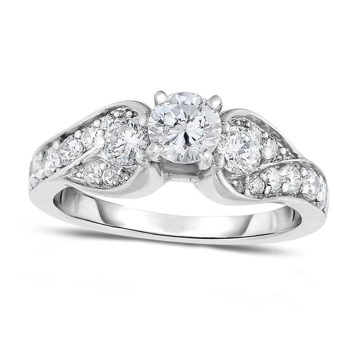 Rings Goldia 10 CT TW Natural Diamond Three Stone Engagement Ring in Solid 14K White Gold
