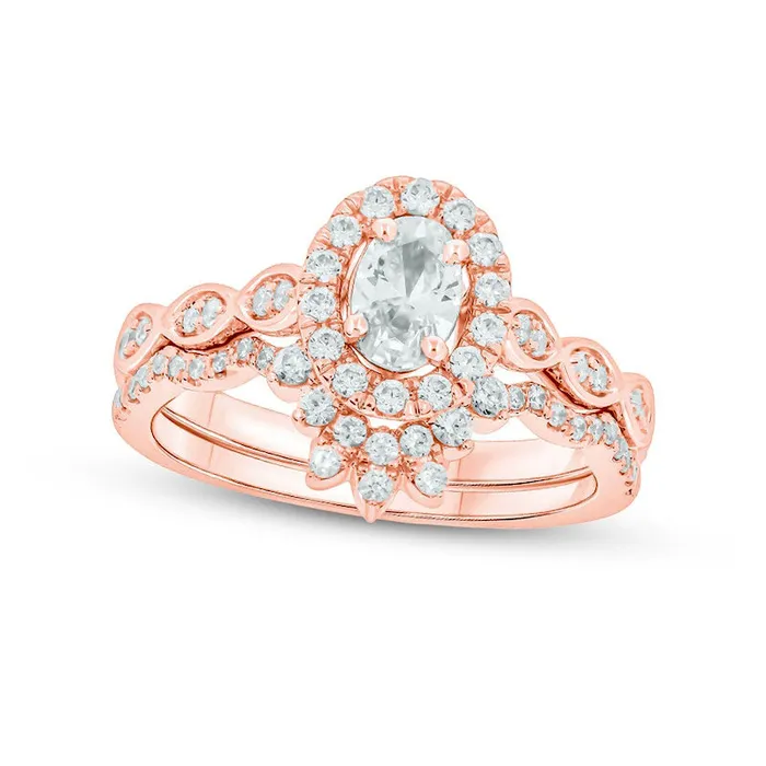 Rings Goldia 10 CT TW Oval Natural Diamond Frame Bridal Engagement Ring Set in Solid 14K Rose Gold II2