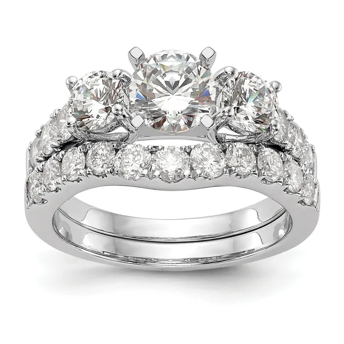 Rings Goldia 129ct CZ Solid Real 14K White Gold 3Stone Peg Set Engagement Ring