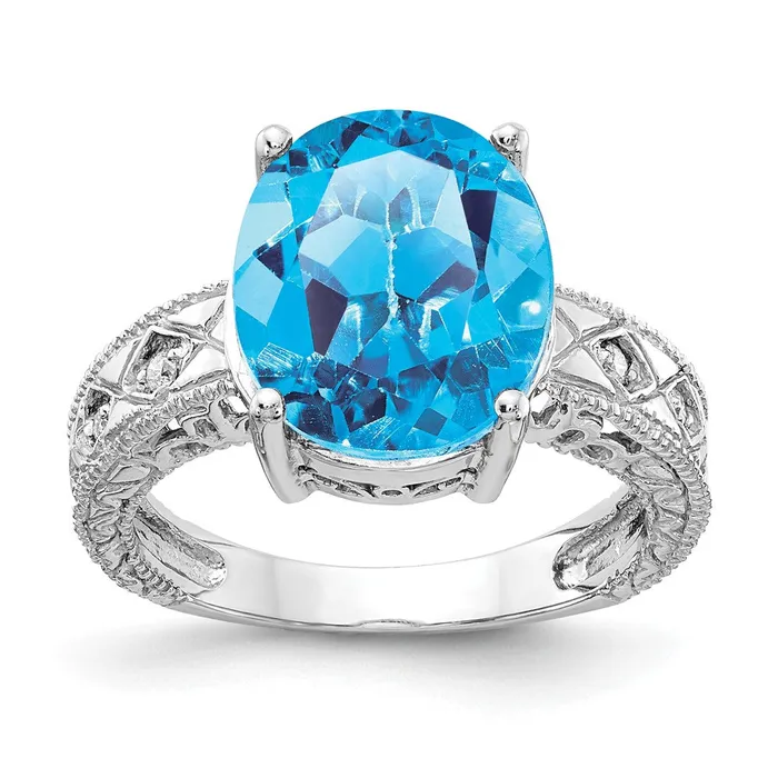 Rings Goldia 14k White Gold 12x10mm Oval Blue Topaz AA Diamond ring