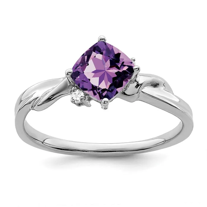 Rings Goldia 14k White Gold Cushion Amethyst and Real Diamond Ring