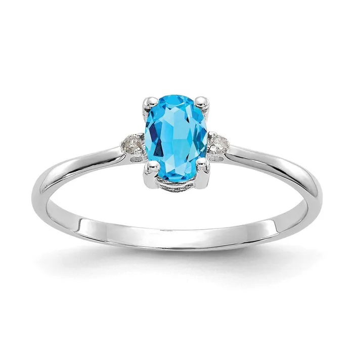 Rings Goldia 14k White Gold Real Diamond Blue Topaz Birthstone Ring