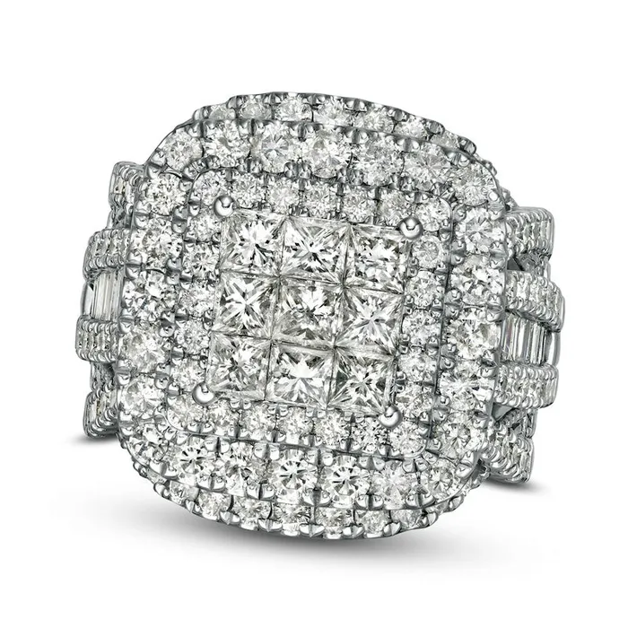 Rings Goldia 4 CT TW PrincessCut Composite Natural Diamond MultiRow Split Shank Engagement Ring in Solid 10K White Gold Rings Goldia 4 CT TW PrincessCut Composite Natural Diamond MultiRow Split Shank Engagement Ring in Solid 10K White Gold