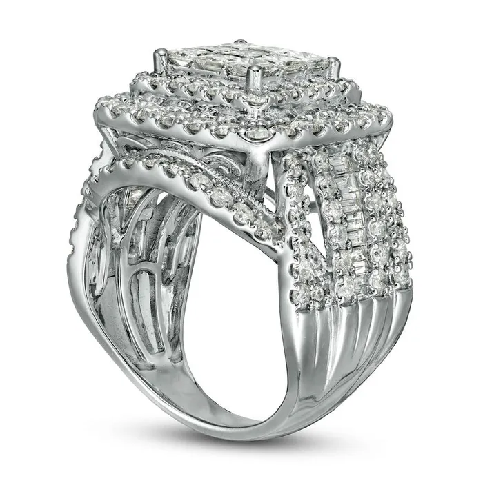 Rings Goldia 4 CT TW PrincessCut Composite Natural Diamond MultiRow Split Shank Engagement Ring in Solid 10K White Gold Rings Goldia 4 CT TW PrincessCut Composite Natural Diamond MultiRow Split Shank Engagement Ring in Solid 10K White Gold