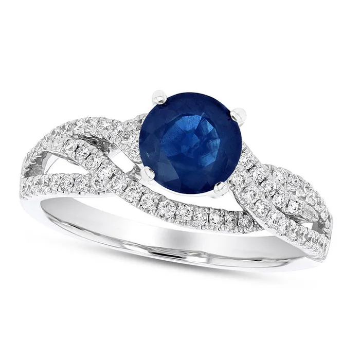 Rings Goldia 50mm Blue Sapphire and 050 CT TW Natural Diamond MultiRow Crossover Engagement Ring in Solid 18K White Gold Rings Goldia 50mm Blue Sapphire and 050 CT TW Natural Diamond MultiRow Crossover Engagement Ring in Solid 18K White Gold