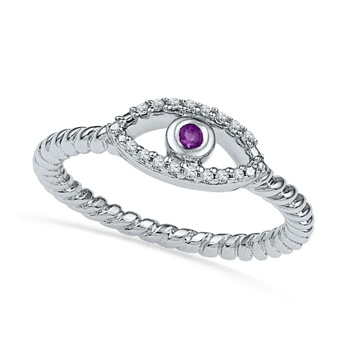 Rings Goldia Amethyst and Natural Diamond Accent Evil Eye Midi Ring in Sterling Silver