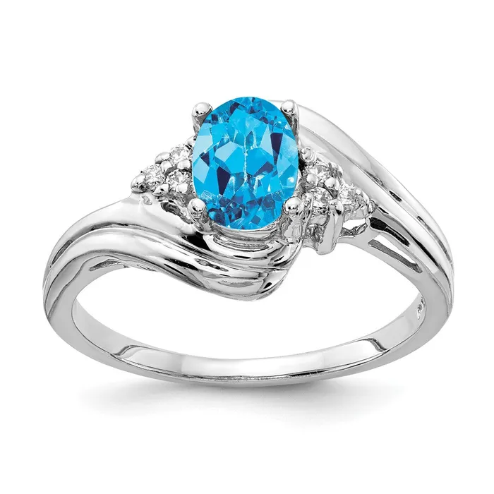 Rings goldiaca 14k White Gold 7x5mm Oval Blue Topaz Checker A Real Diamond ring