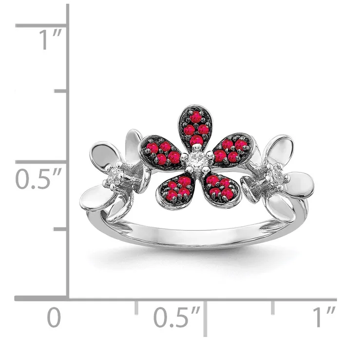 Rings Goldiacom 14k White Gold Real Diamond and Ruby Flower Ring