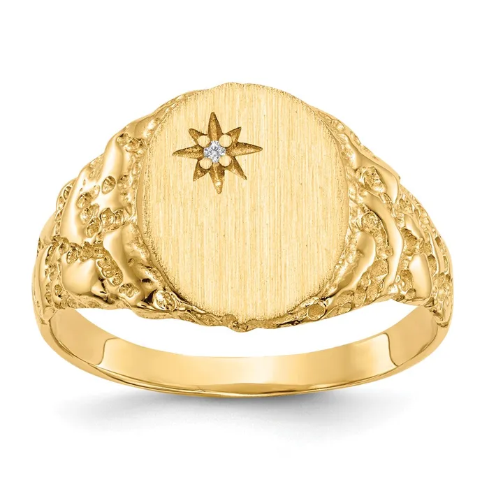 Rings Goldiacom 14K Yellow Gold 110x90mm Real Diamond Signet Ring
