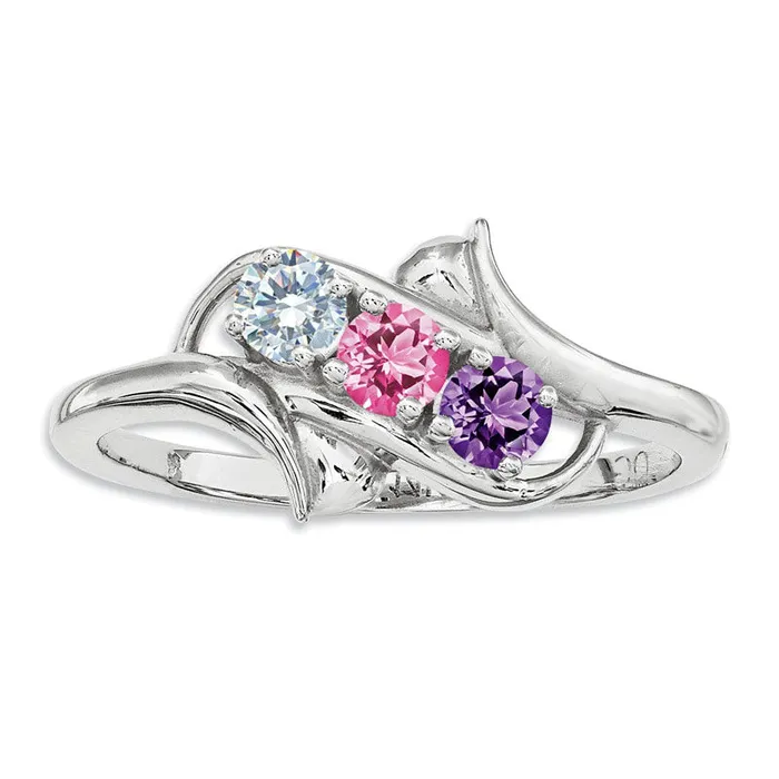 Rings Goldia Mothers Simulated Birthstone Ring in Sterling Silver 3 Stones