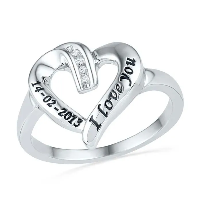 Rings Goldia Natural Diamond Accent Heart Promise Ring in Sterling Silver 2 Lines