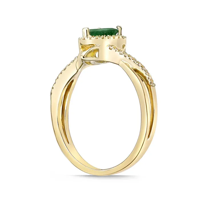 Rings Goldia PearShaped Emerald and 013 CT TW Natural Diamond Frame Twist Shank Ring in Solid 10K Yellow Gold Rings Goldia PearShaped Emerald and 013 CT TW Natural Diamond Frame Twist Shank Ring in Solid 10K Yellow Gold