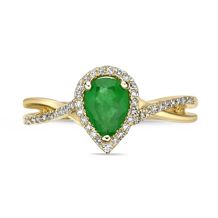 Rings Goldia PearShaped Emerald and 013 CT TW Natural Diamond Frame Twist Shank Ring in Solid 10K Yellow Gold Rings Goldia PearShaped Emerald and 013 CT TW Natural Diamond Frame Twist Shank Ring in Solid 10K Yellow Gold