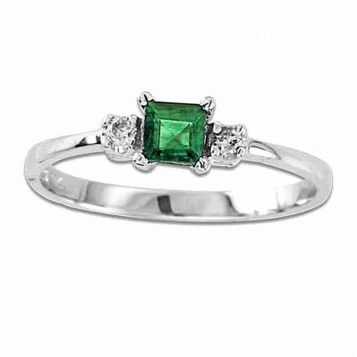 Rings Goldia PrincessCut Emerald and Natural Diamond Accent Engagement Ring in Solid 14K White Gold