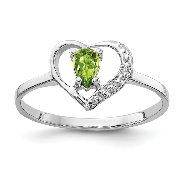 Rings Goldia Solid 14k White Gold 5x3mm Pear Simulated Peridot AAA CZ Ring