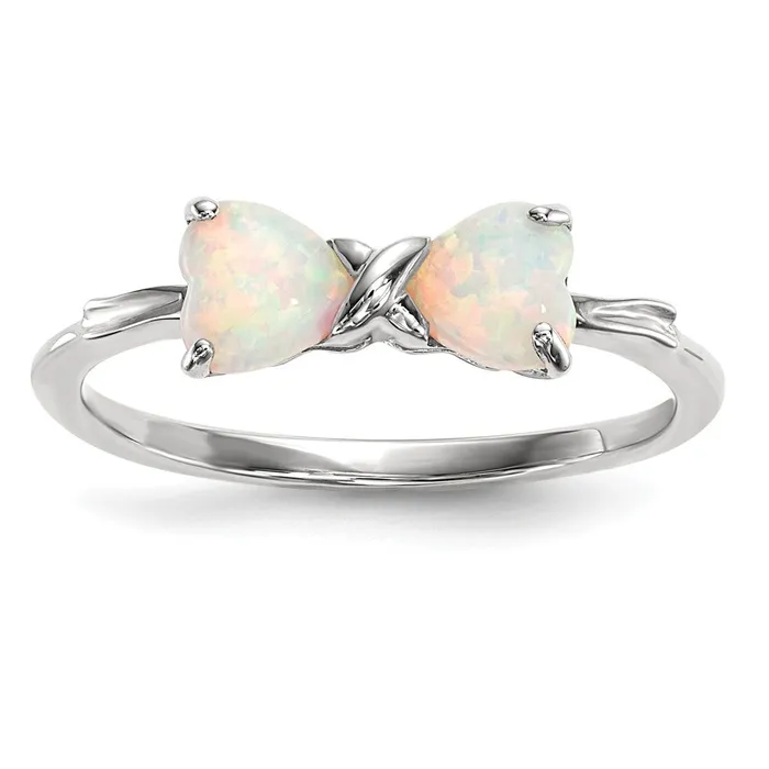 Rings Goldia Solid 14k White Gold Polished Created Simulated Opal Bow Ring