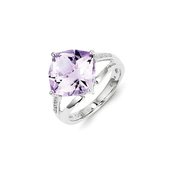 Rings Goldia Sterling Silver Diamond and Rose De France Quartz Ring