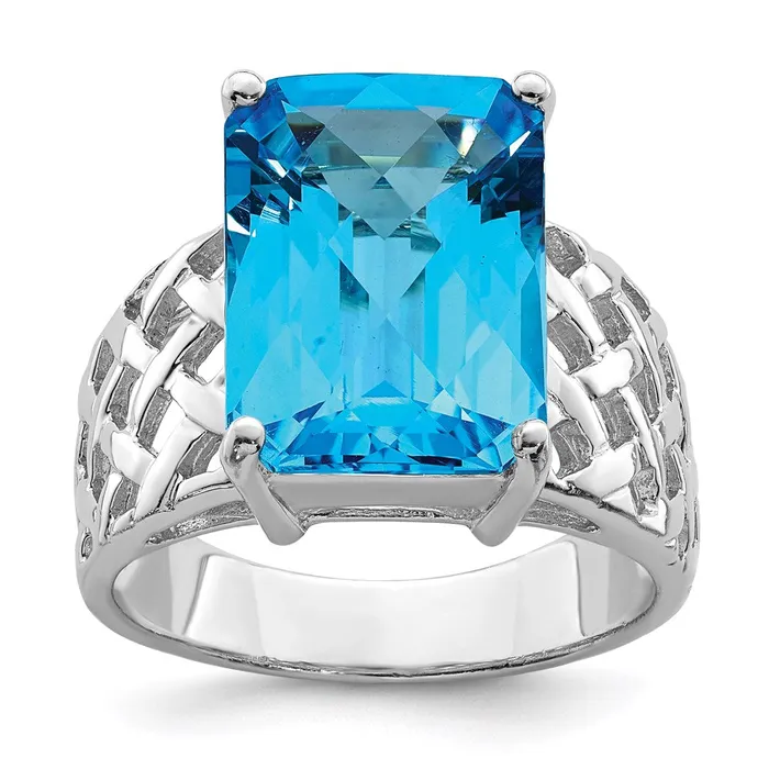 Rings Goldia Sterling Silver Rhodium CheckerCut Blue Topaz Ring