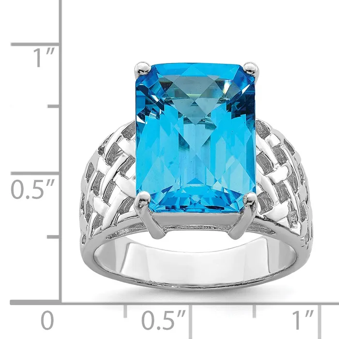 Rings Goldia Sterling Silver Rhodium CheckerCut Blue Topaz Ring