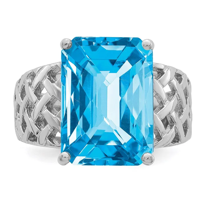 Rings Goldia Sterling Silver Rhodium CheckerCut Blue Topaz Ring