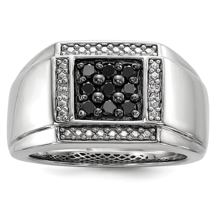 Rings Goldia Sterling Silver White u0026 Black Diamond Square Mens Ring
