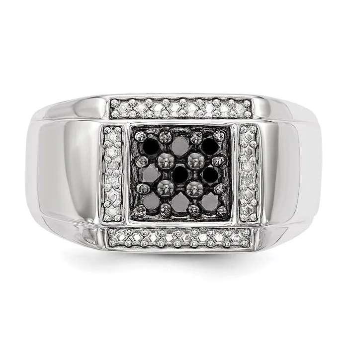 Rings Goldia Sterling Silver White u0026 Black Diamond Square Mens Ring