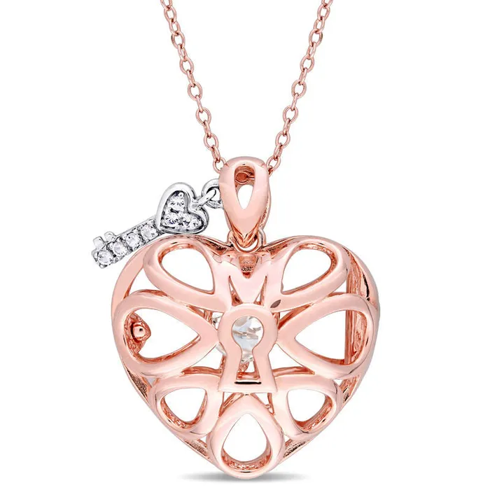 Rings Goldia White Topaz Heart with Key Pendant in TwoTone Sterling Silver