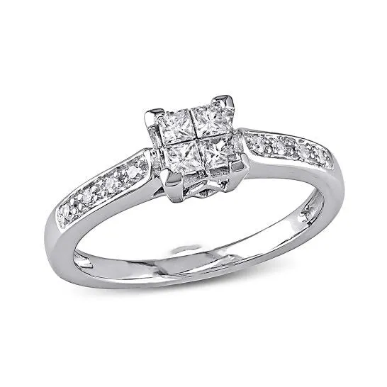 Rings JMS always Original 14 CT Round and Princess Diamonds TW Engagement Ring 10k White Gold GH I2I3 Rings JMS always Original 14 CT Round and Princess Diamonds TW Engagement Ring 10k White Gold GH I2I3