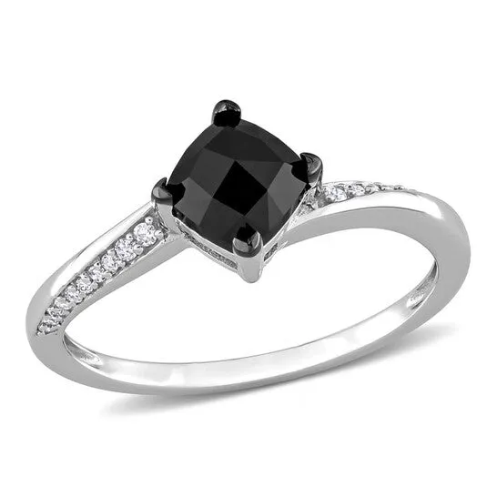 Rings JMS always Original Amour 10k White Gold 1 CT TDW Black and White Cushion and RoundCut Diamond Engagement Ring Rings JMS always Original Amour 10k White Gold 1 CT TDW Black and White Cushion and RoundCut Diamond Engagement Ring