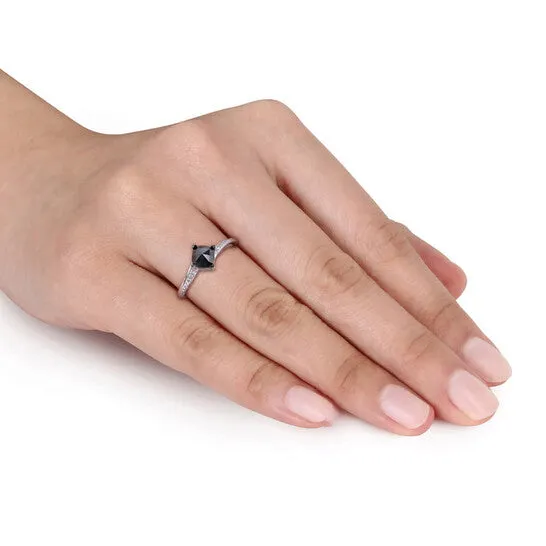 Rings JMS always Original Amour 10k White Gold 1 CT TDW Black and White Cushion and RoundCut Diamond Engagement Ring Rings JMS always Original Amour 10k White Gold 1 CT TDW Black and White Cushion and RoundCut Diamond Engagement Ring