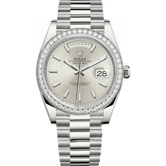 Rings JMS always Original Rolex Day Date 40 Silver Stripe Dial Automatic Mens 18kt White Gold Watch 228349SSP Rings JMS always Original Rolex Day Date 40 Silver Stripe Dial Automatic Mens 18kt White Gold Watch 228349SSP