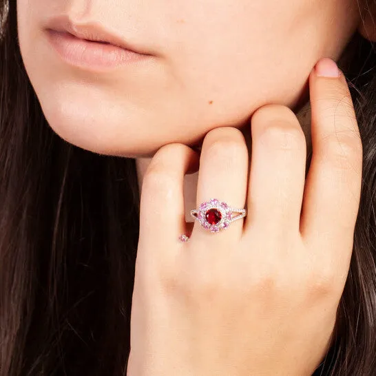 Rings Original Elegant Confetti Womens 18K White Gold Plated Red and Pink CZ Simulated Diamond Floral Halo Ring JMS always Rings Original Elegant Confetti Womens 18K White Gold Plated Red and Pink CZ Simulated Diamond Floral Halo Ring JMS always