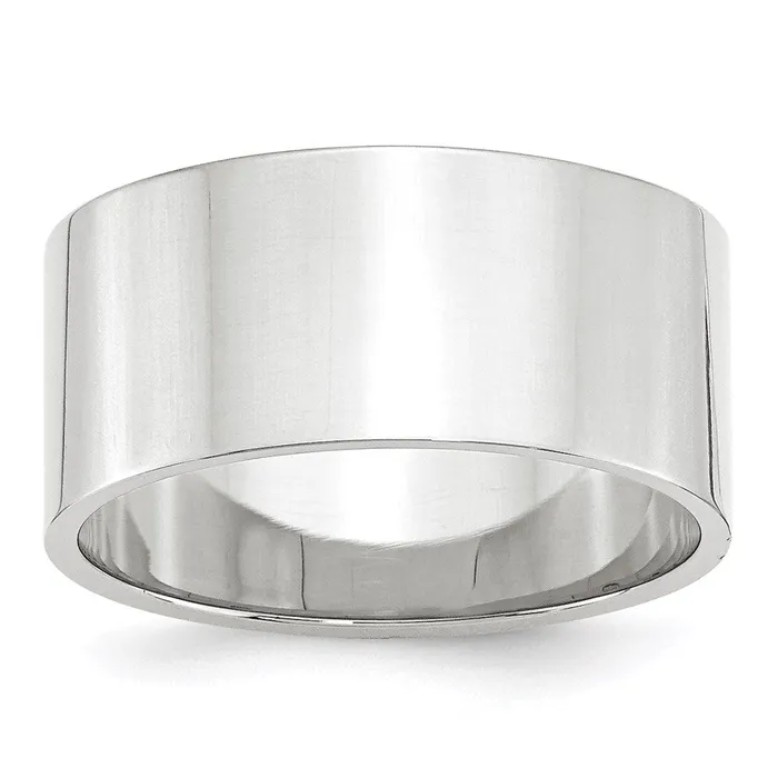 Rings Solid 14K White Gold 10mm Light Weight Flat MensWomens Wedding Band Ring Size 45 Goldia