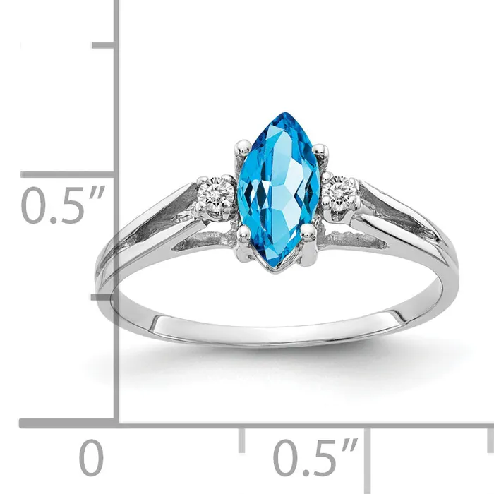 Rings Solid 14k White Gold 8x4mm Marquise Simulated Blue Topaz A CZ Ring Goldia