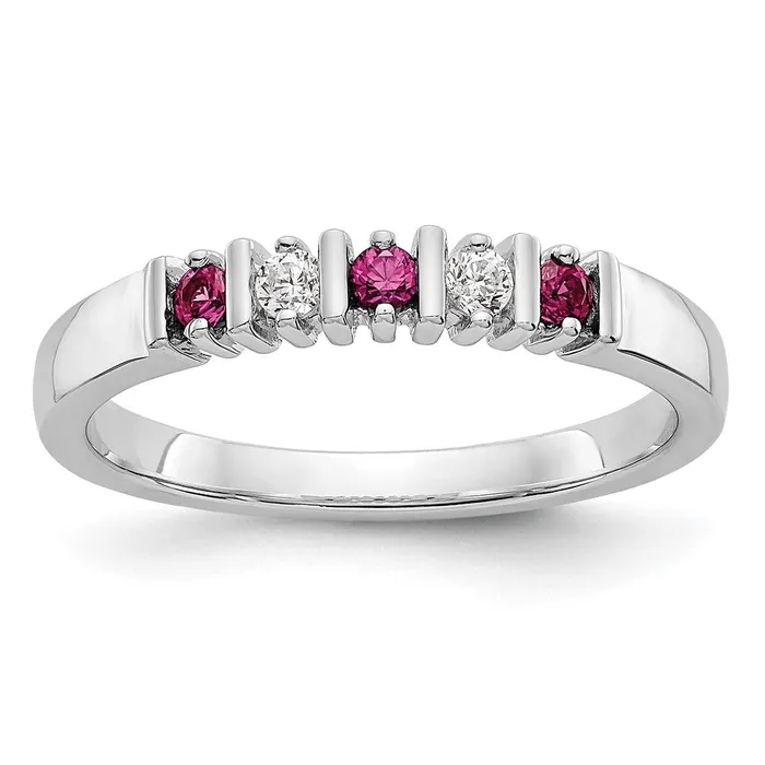 Rings Solid 14k White Gold Simulated CZ wSimulated Ruby Band Goldia