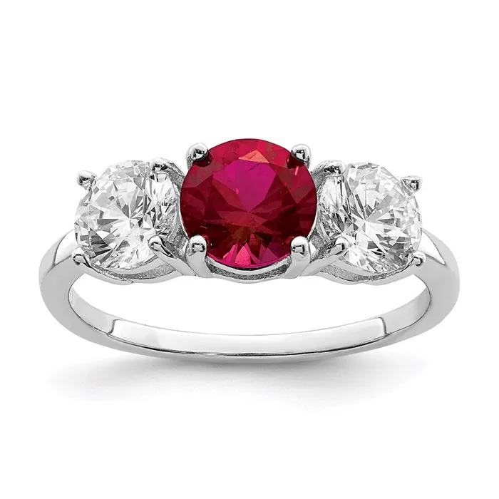 Rings Sterling Silver Rhodiumplated Created Corundum u0026 CZ 3 Stone Ring Goldia Rings Sterling Silver Rhodiumplated Created Corundum u0026 CZ 3 Stone Ring Goldia