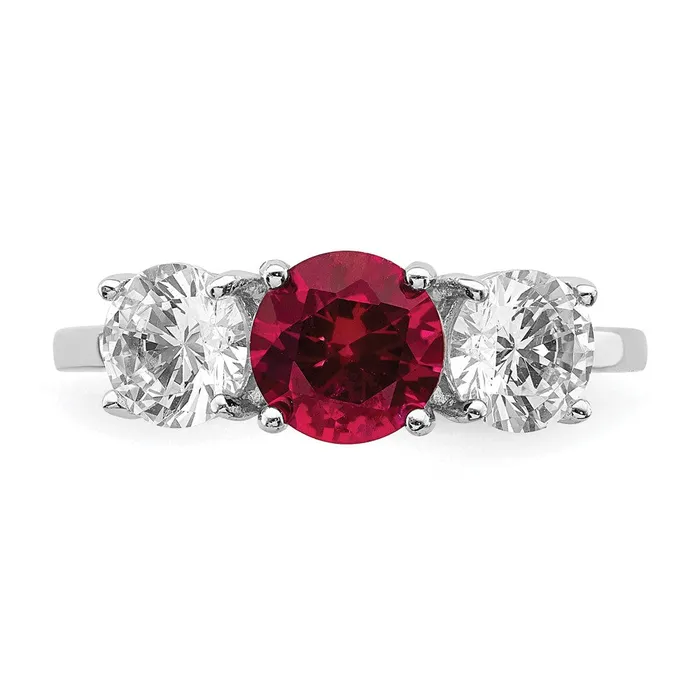 Rings Sterling Silver Rhodiumplated Created Corundum u0026 CZ 3 Stone Ring Goldia